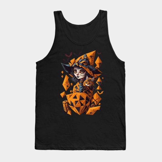 Geometric Halloween Witch with Cat Tank Top by Luvleigh